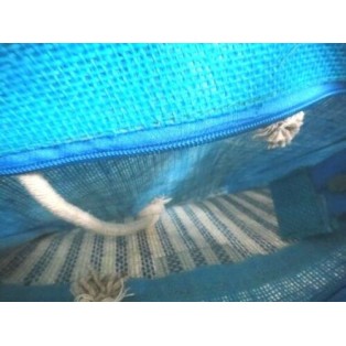 Jute Burlap Tote Bag / Striped Pattern Shopping Bag - Turquoise